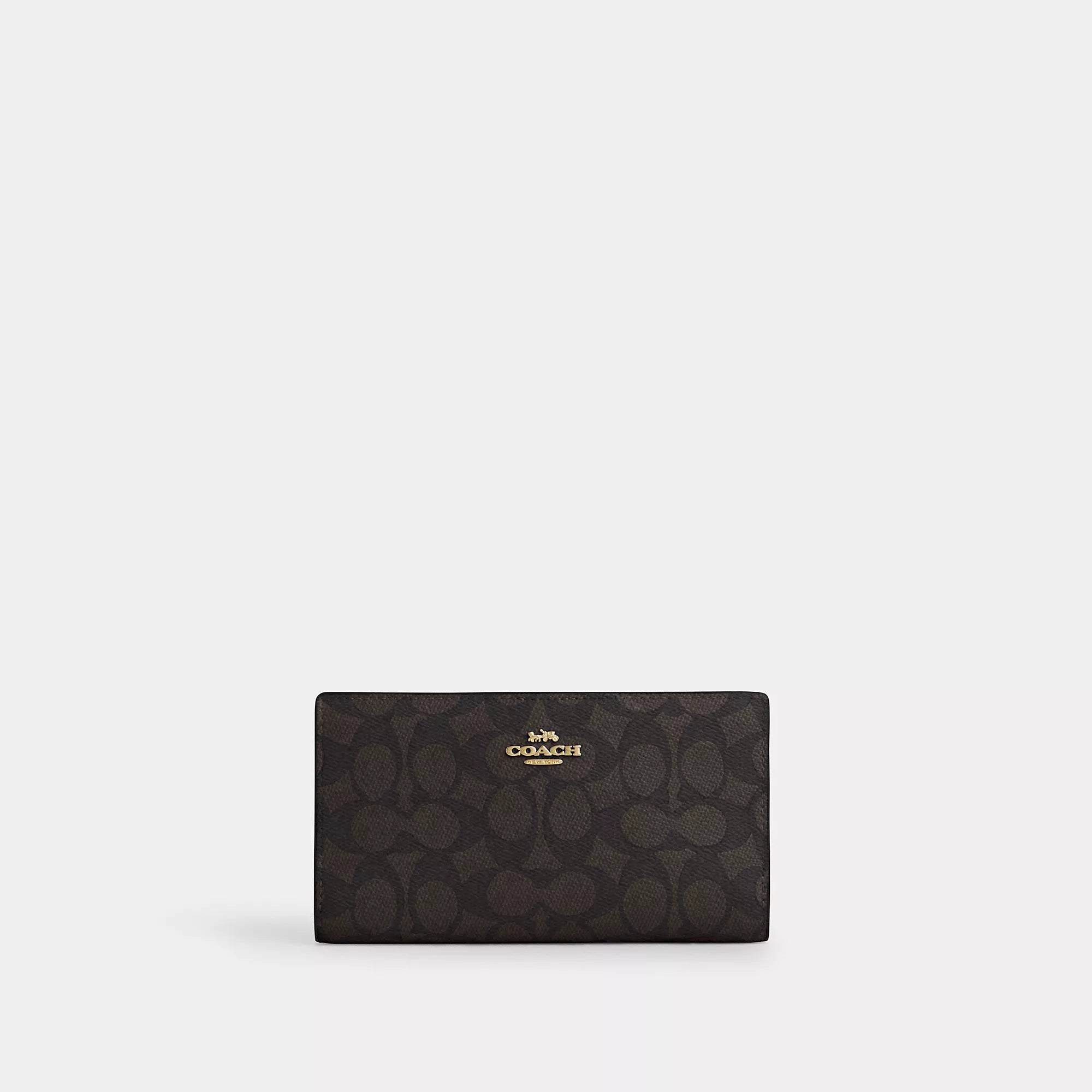

Тонкий кошелек Coach Outlet на молнии из фирменной ткани, цвет gold/walnut/black