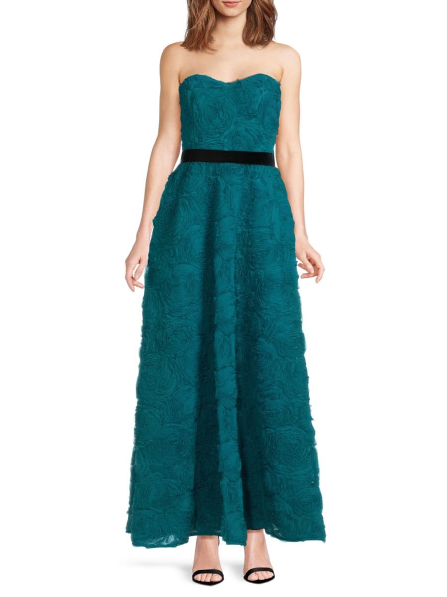 

Платье без бретелек с аппликацией из тюля Zac Posen, цвет Capri Blue