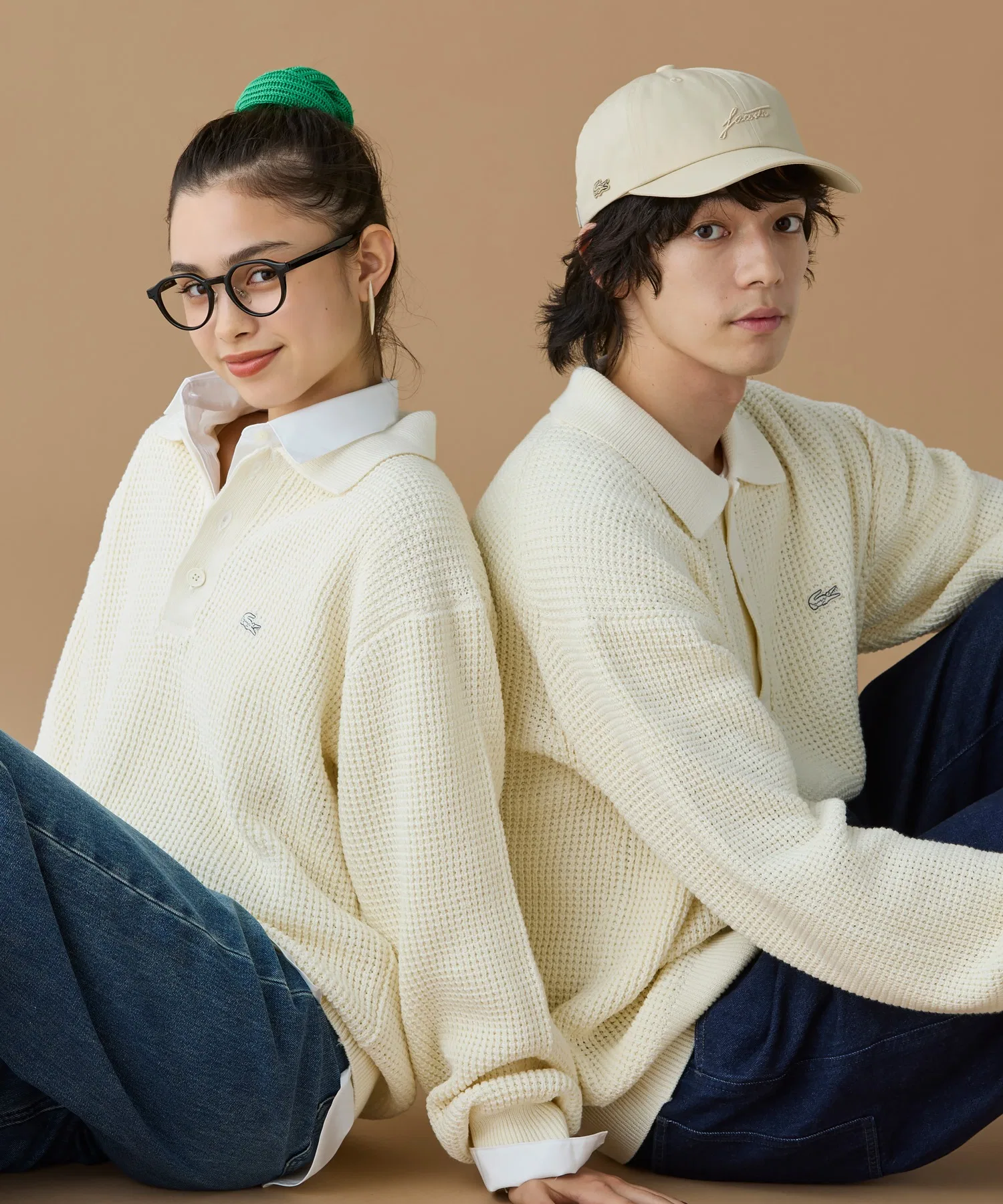 Свитер поло вафельный Knitwear, однотонный, бежевый