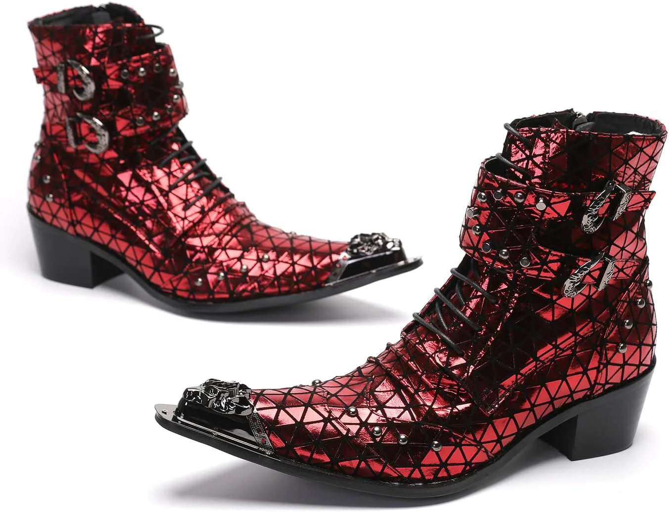 

Мужские повседневные вестерн-ботинки Santimon Mens - Средние ботинки из натуральной кожи с бусинами и металлическим носком «крыло» для выпускного, балла или дискотеки, красный