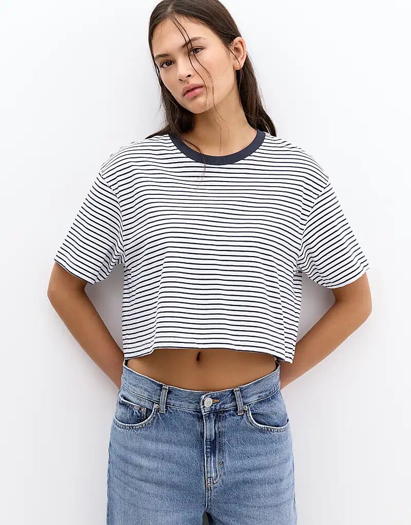 

Укороченная футболка с короткими рукавами Pull&Bear в полоску