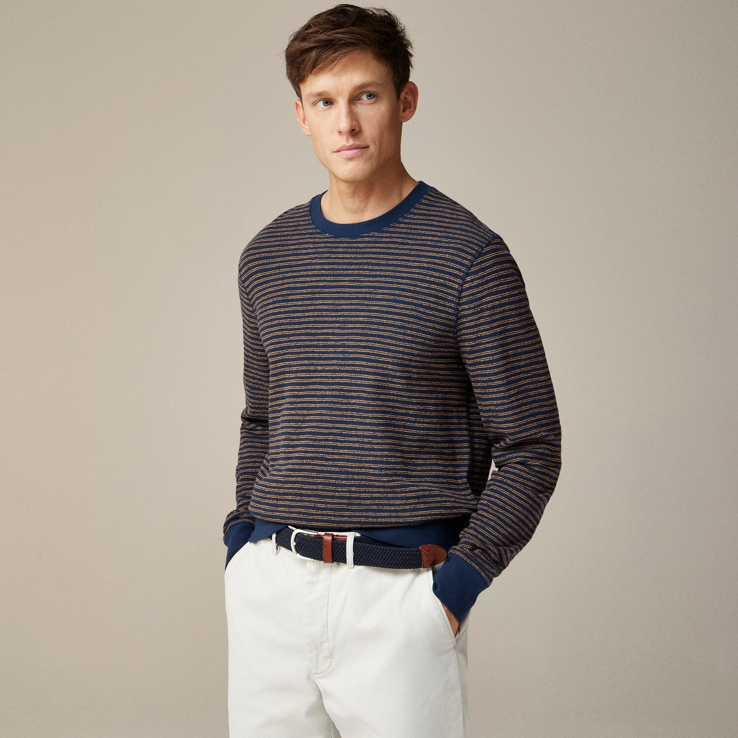 

Текстурированный свитер-футболка с длинными рукавами в полоску J.Crew, синий