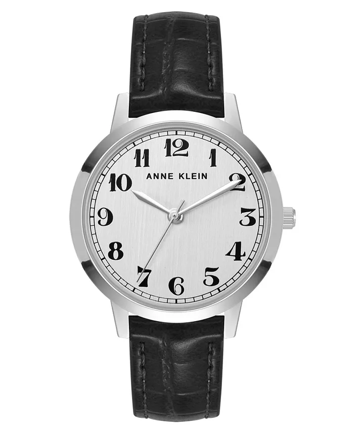 

Женские часы Quartz Casual, черные, из искусственной кожи и металлического сплава серебристого тона, модель Boyfriend, 34 мм Anne Klein