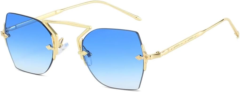 

Винтажные безободковые панк-солнцезащитные очки для женщин, роскошные модные очки в металлической оправе в стиле стимпанк, солнцезащитные очки для женщин с защитой от УФ-излучения UV400 UUPTTPL, Gold Blue