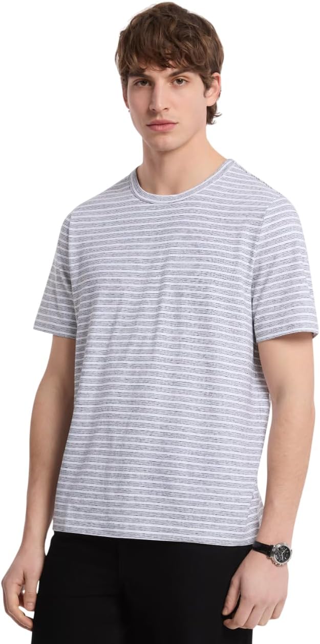 

Мужская футболка Michael Kors с коротким рукавом из льна и хлопка в полоску, White