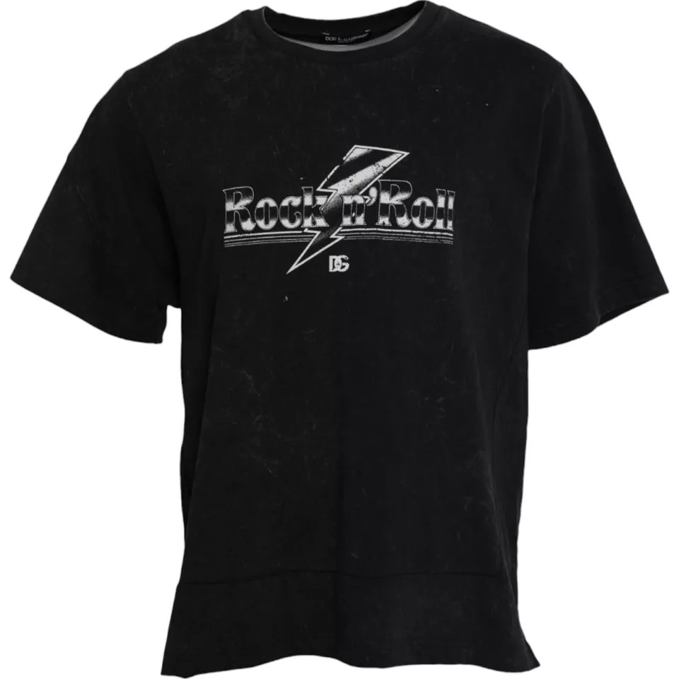 Черная хлопковая футболка с круглым вырезом и графическим принтом Dolce & Gabbana