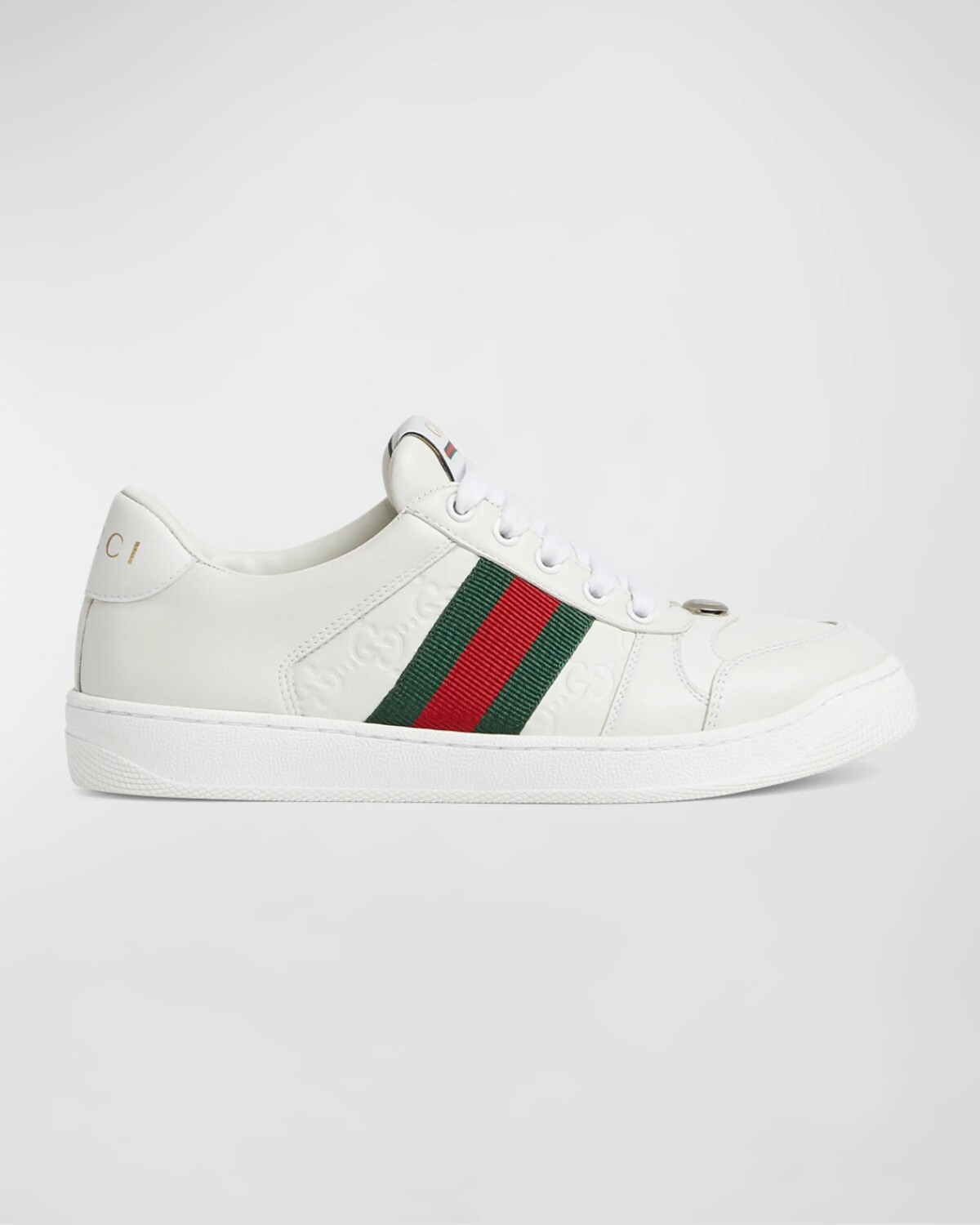 Кожаные низкие кеды с тиснением GG Gucci, цвет Great White