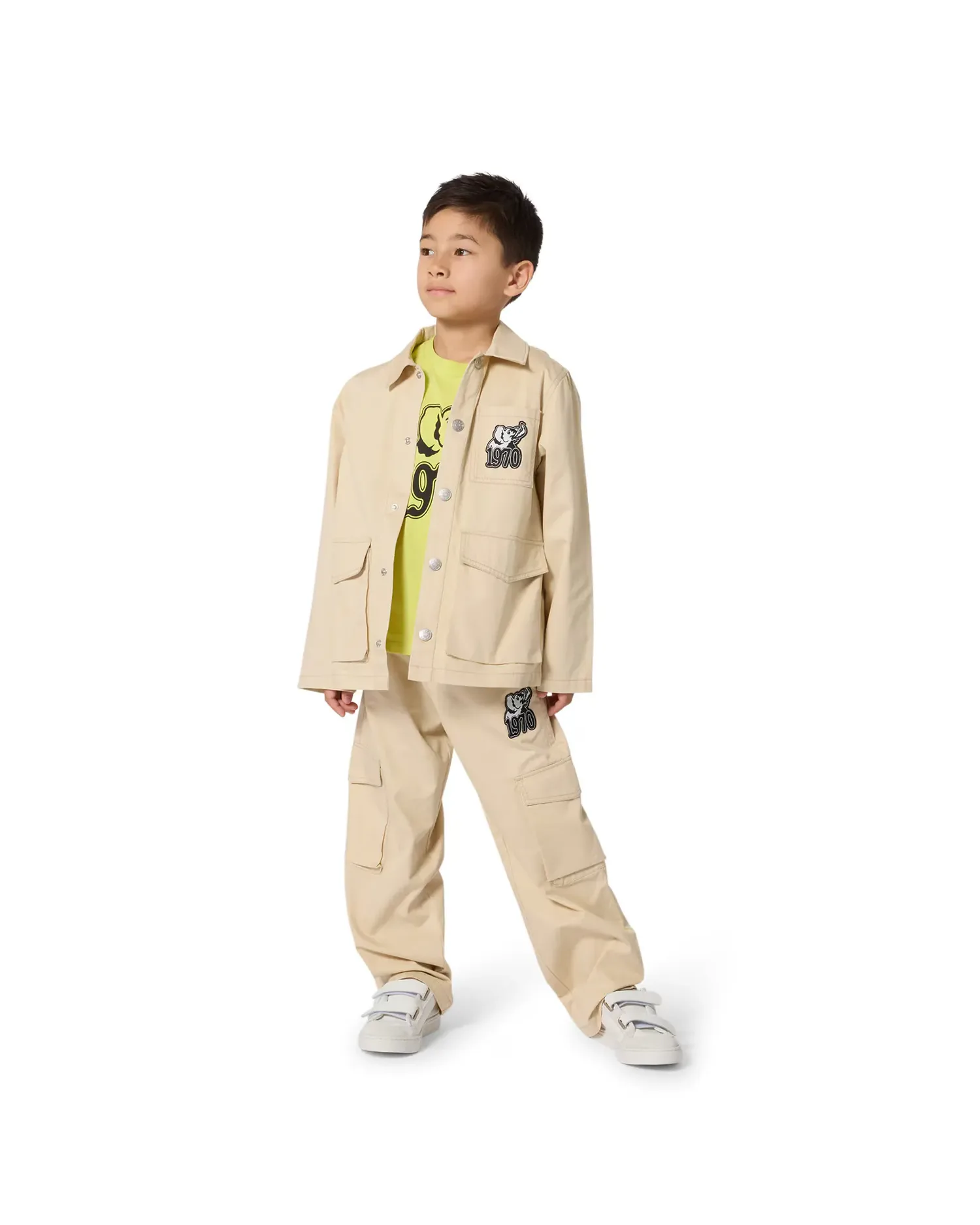 Детская футболка с французскими рукавами с большим принтом из хлопка Kenzo Kids, Natural — фото 3