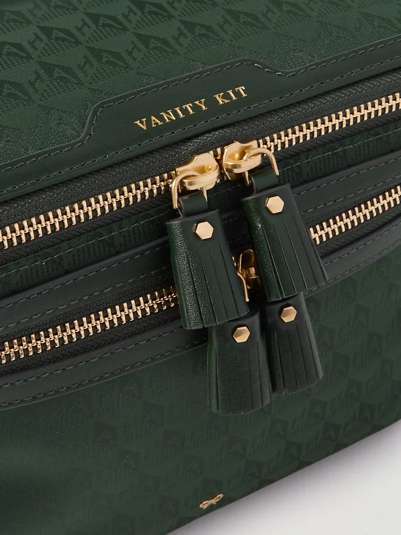 Косметичка Vanity Kit из нейлона-жаккарда с отделкой из кожи Anya Hindmarch, зеленый — фото 3