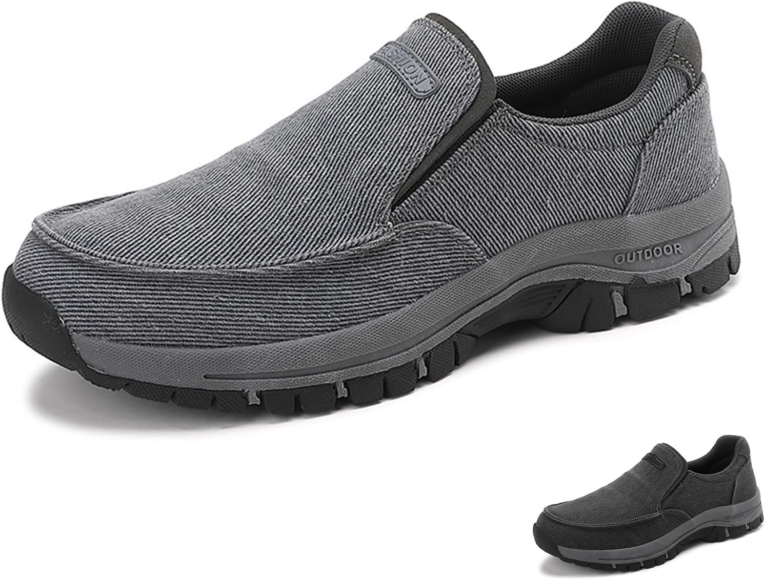 

Мужские канвасовые слипоны для повседневной ходьбы, винтажные, с ортопедической поддержкой свода, с круглым носком, плоские лоферы, для улицы, походов, кемпинга и вождения Glbdu, серый