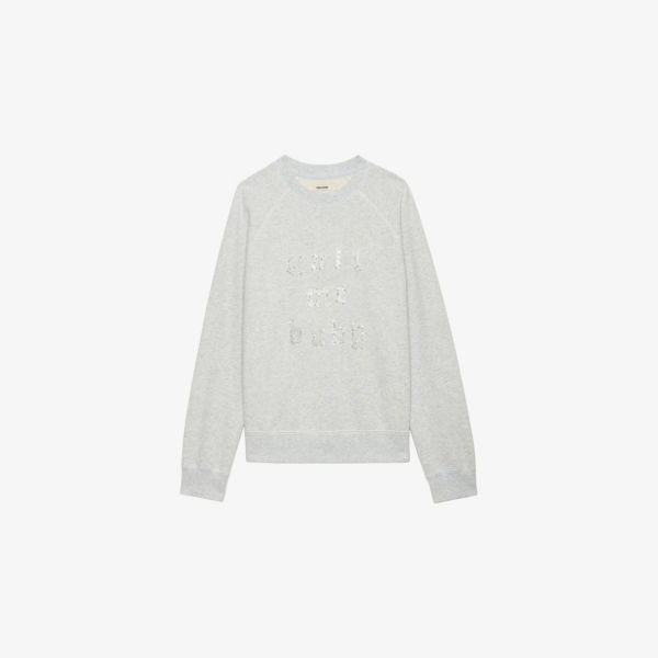 

Свитшот из хлопкового джерси с верхним декором стразами Zadig&Voltaire, цвет gris chine clai