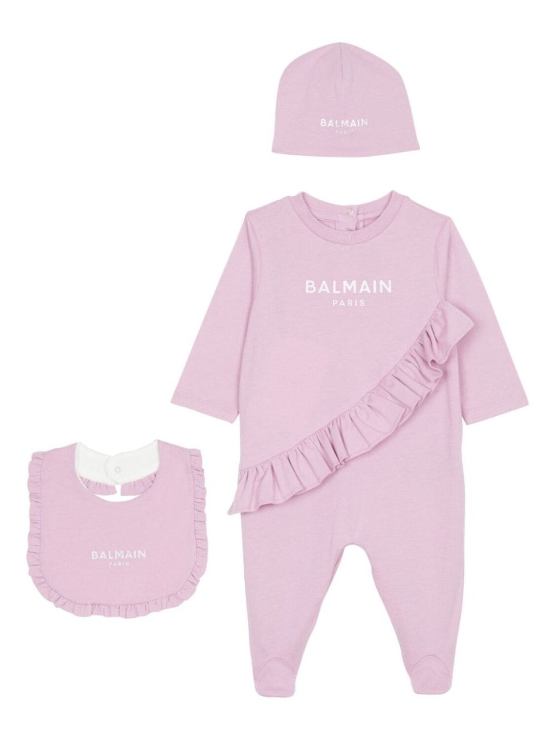 

Balmain Kids "комплект из комбинезона, шапки и нагрудника с логотипом", розовый