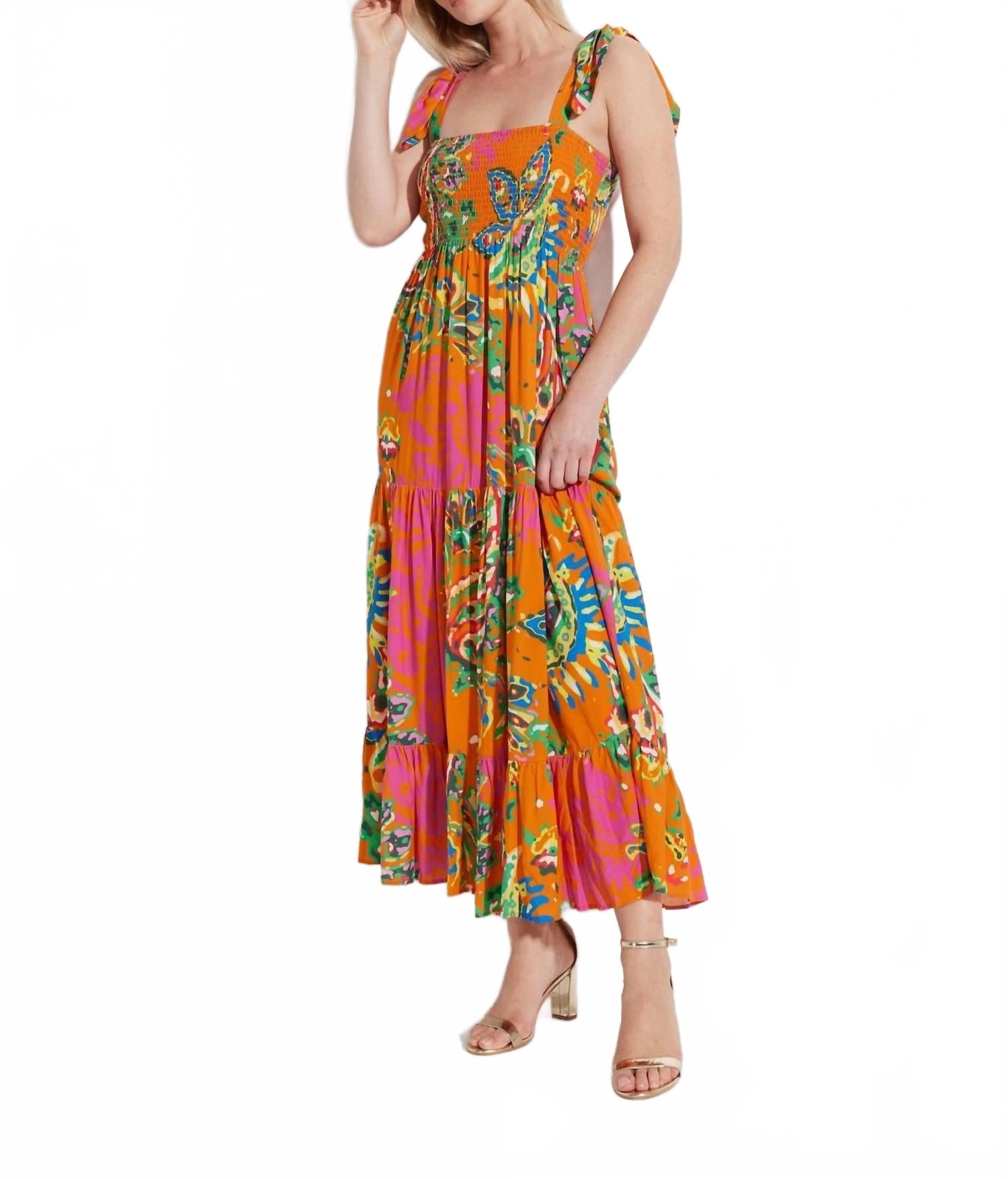 

Сморщенное платье с цветочным принтом в оранжевых тонах Oolala