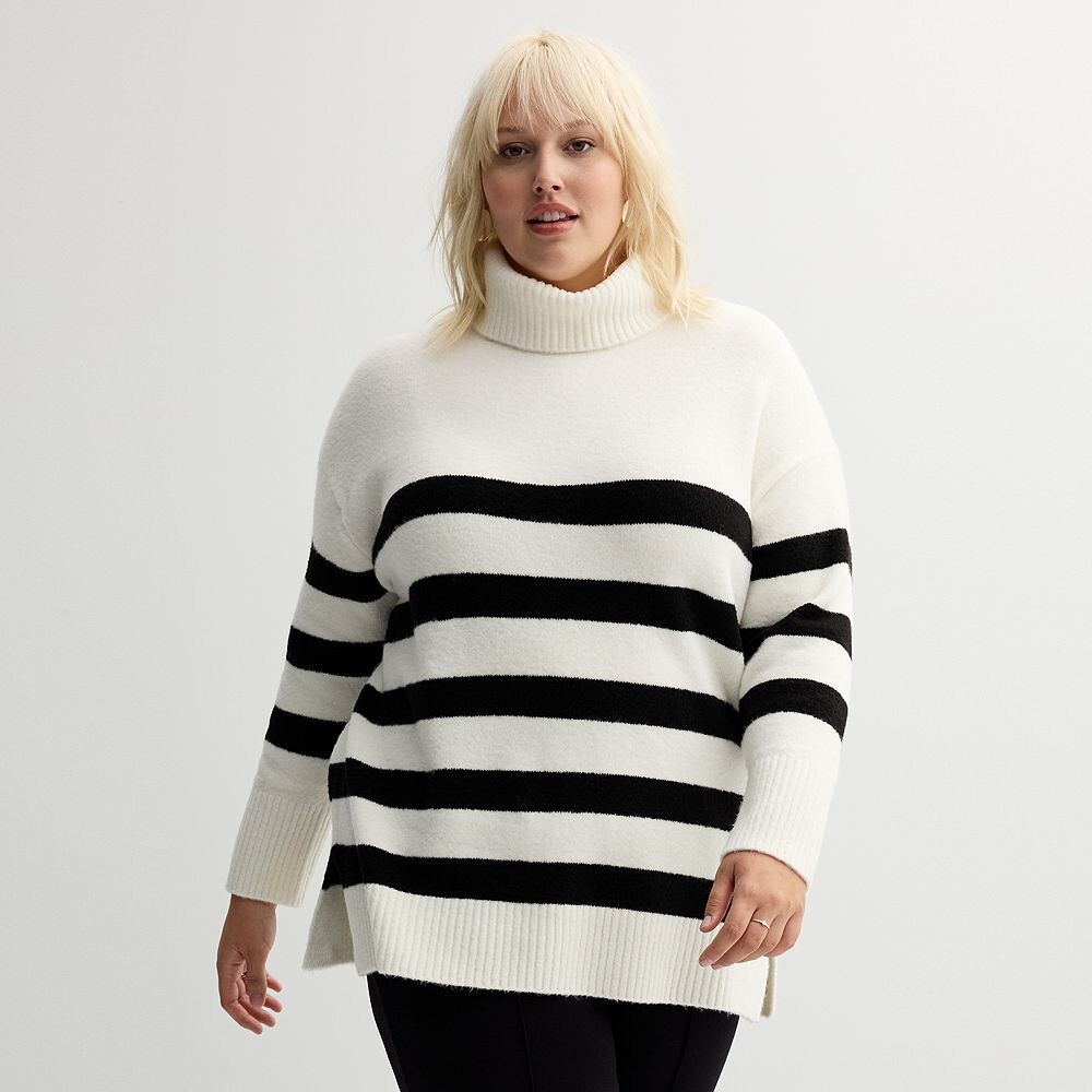 

Туника с высоким воротником больших размеров Nine West, цвет White Black Stripe