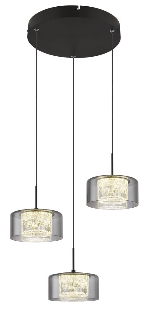 

Подвесной светильник FOGSY LED 1x24W металл черный матовый, стекло дымчатое H: 150см Ø40см 4000K нейтральный белый Globo Lighting, серый