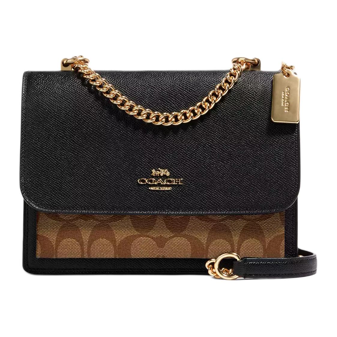 

COACH Сумка-тоут Klare из холста с кожей, сумка-тоут, сумка через плечо, маленькая женская, черно-коричневая