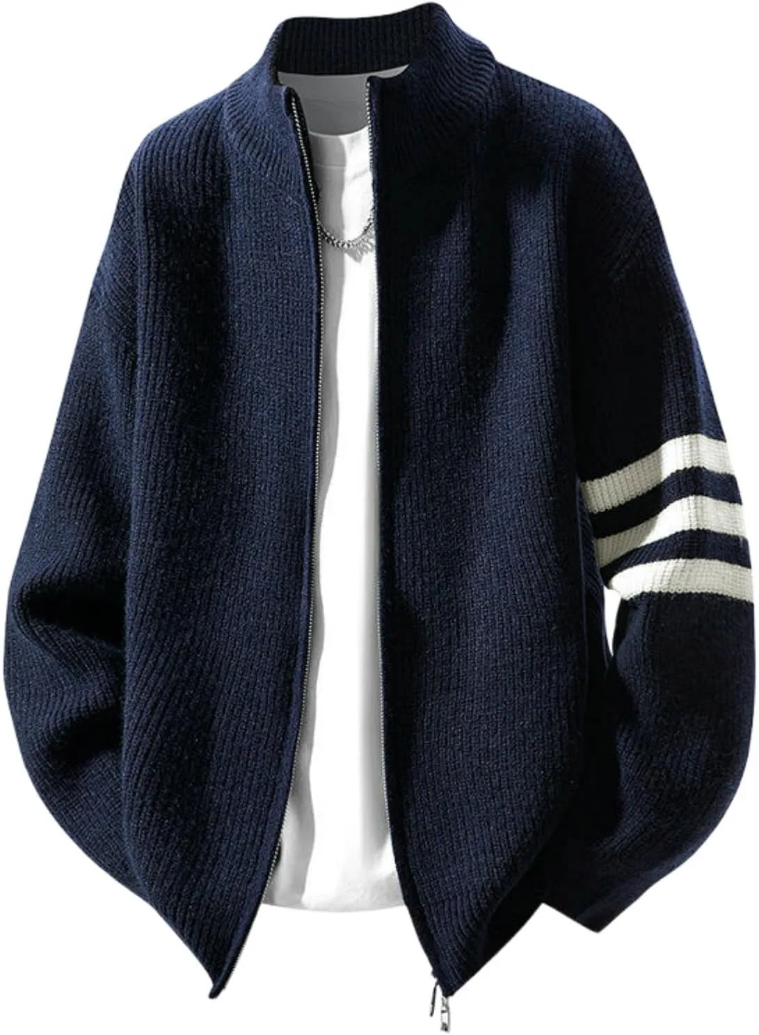 

Мужской осенне-зимний свитер-кардиган в полоску YEBAITOU