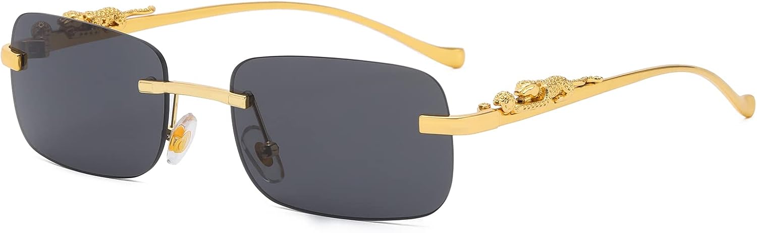 

Винтажные маленькие прямоугольные солнцезащитные очки без оправы, металлические, золотистые, серебристые, с леопардовым принтом, для женщин и мужчин TOSGMLOUS, A3*gold/Black