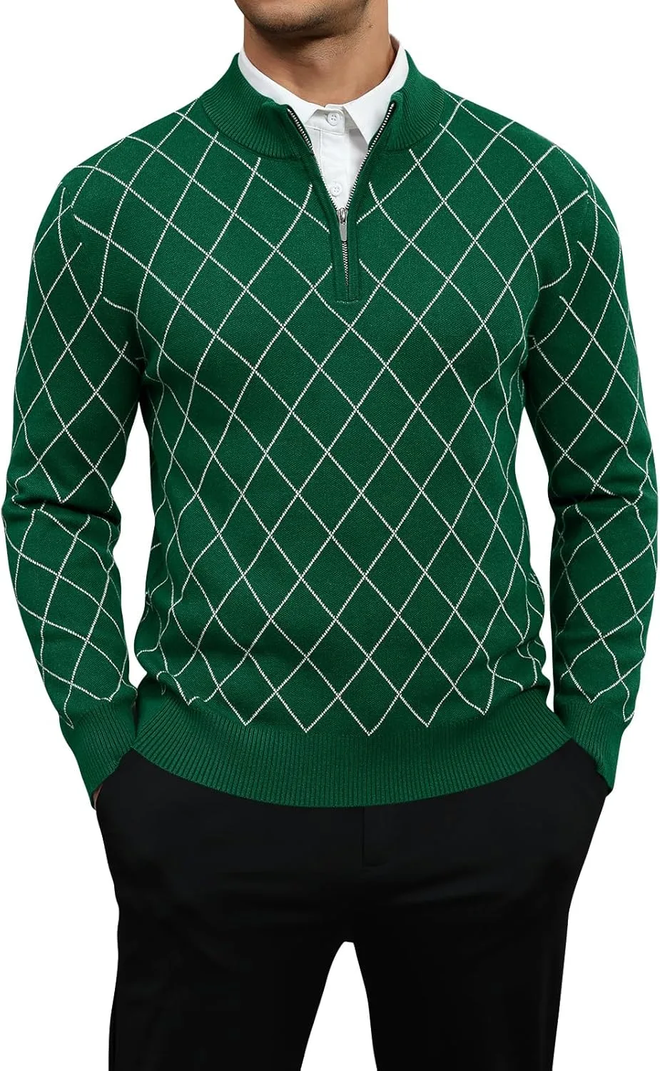 

Мужской свитер с четвертью молнии легкий slim fit с воротником-стойкой FITMENS