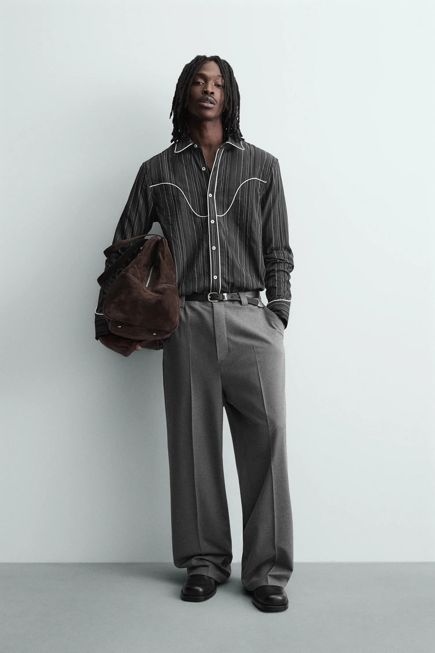 Свободные широкие брюки Zara, серый
