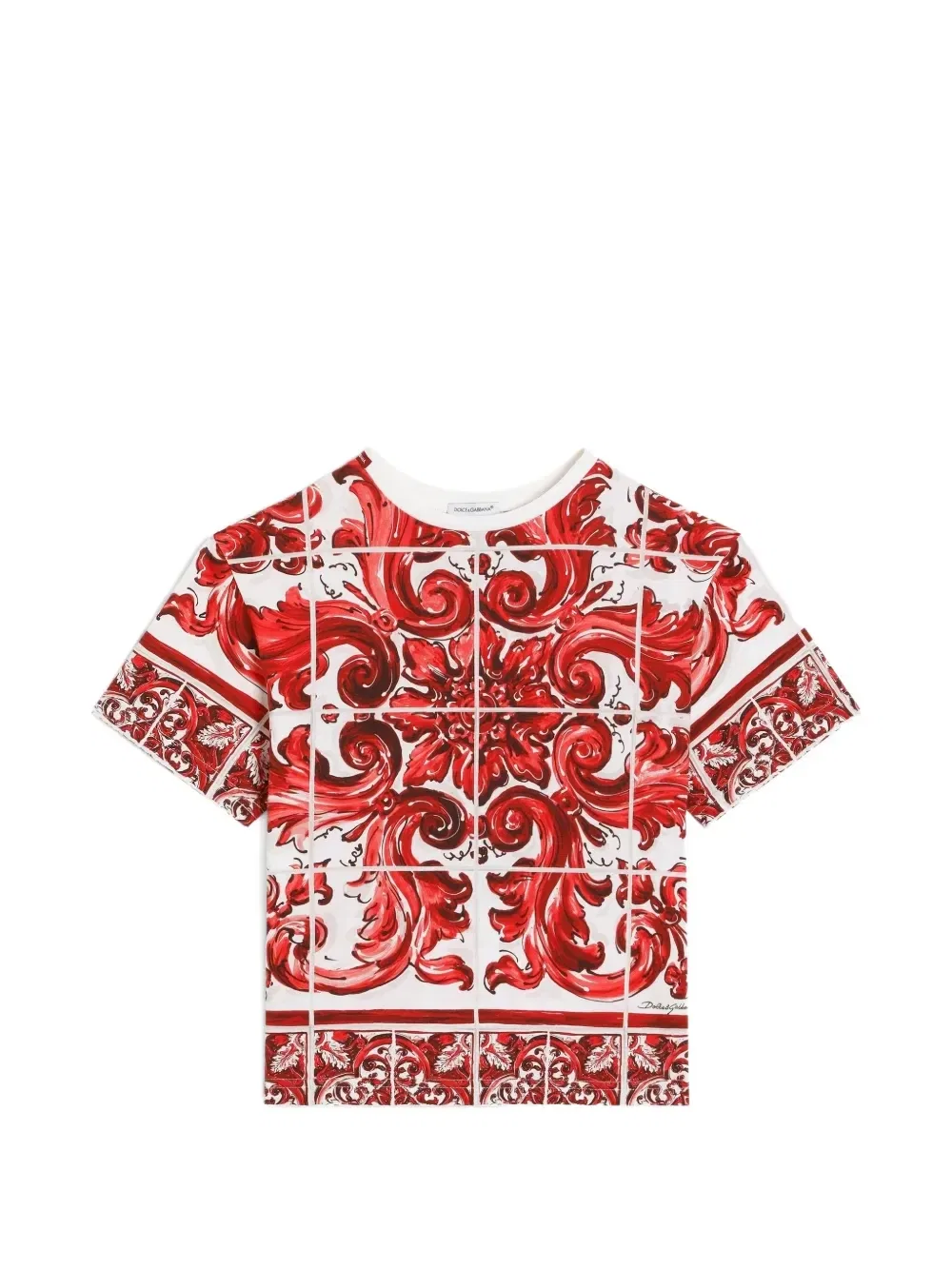 Футболка из джерси с принтом в стиле майолики Dolce & Gabbana Kids, белый