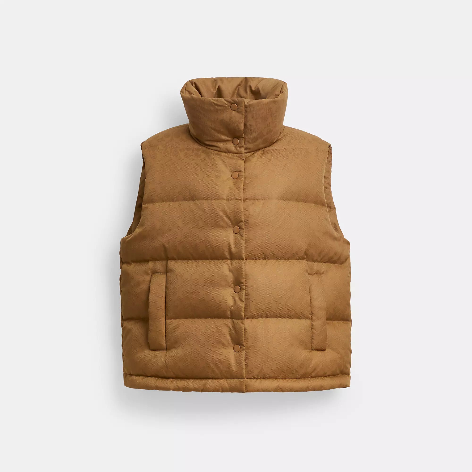 

Coach Outlet Signature Жаккардовый стеганый жилет из переработанного полиамида, цвет chai