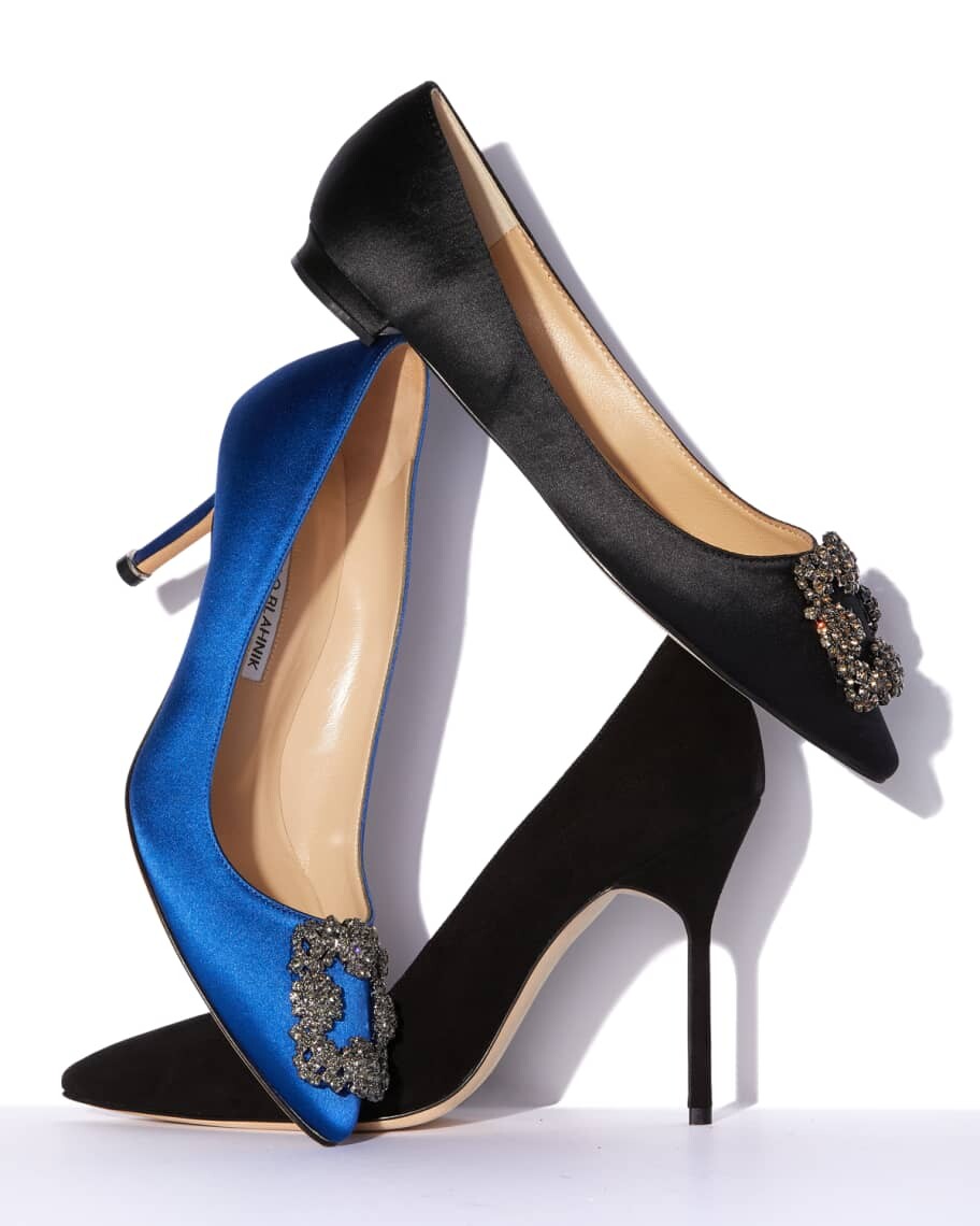 Атласные туфли на плоской подошве Hangisi с кристаллами и пряжкой Manolo Blahnik — фото 2