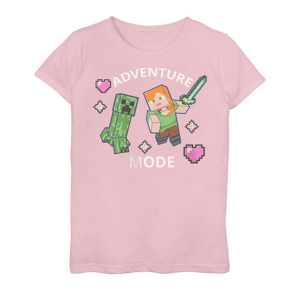 

Футболка с рисунком Minecraft Find Your Adventure Heart Creeper для девочек 7–16 лет Licensed Character, розовый