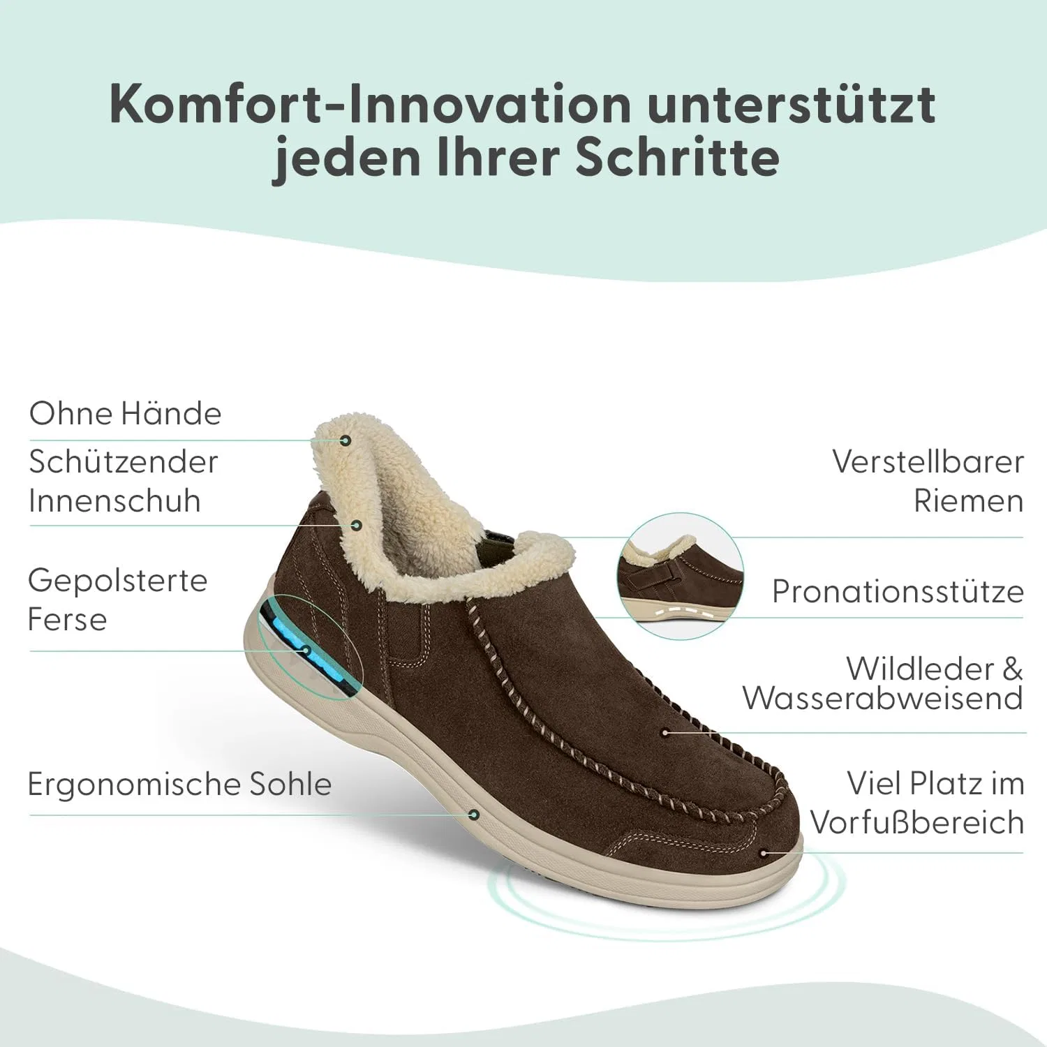 Мужские ортопедические тапочки Orthofeet Hands-Free из нубука Vito, Loden — фото 4