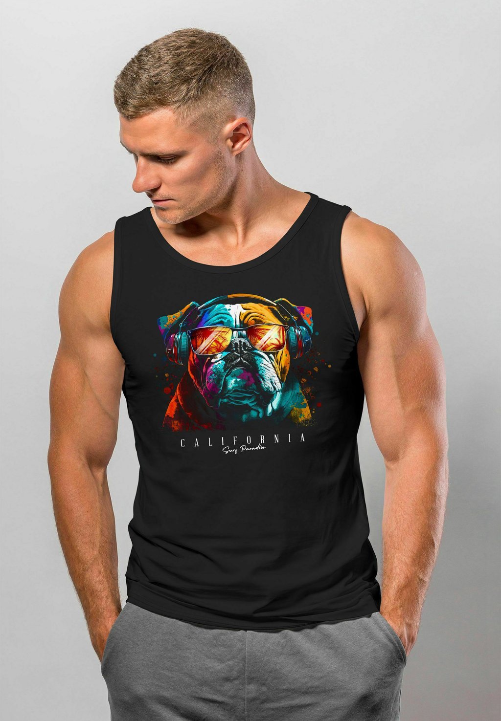 

Топ TANK PRINT CALIFORNIA BULLDOG MUSIK KUNST MOTIF DJ MU Neverless, цвет schwarz