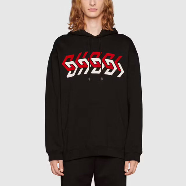 Толстовка GUCCI Jersey Hoodie with Gucci Mirror Print 'Black', черный — фото 3