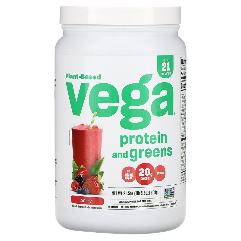 

Vega, Растительный белок и зелень, ягоды, 609 г (1 фунт 5,5 унции)