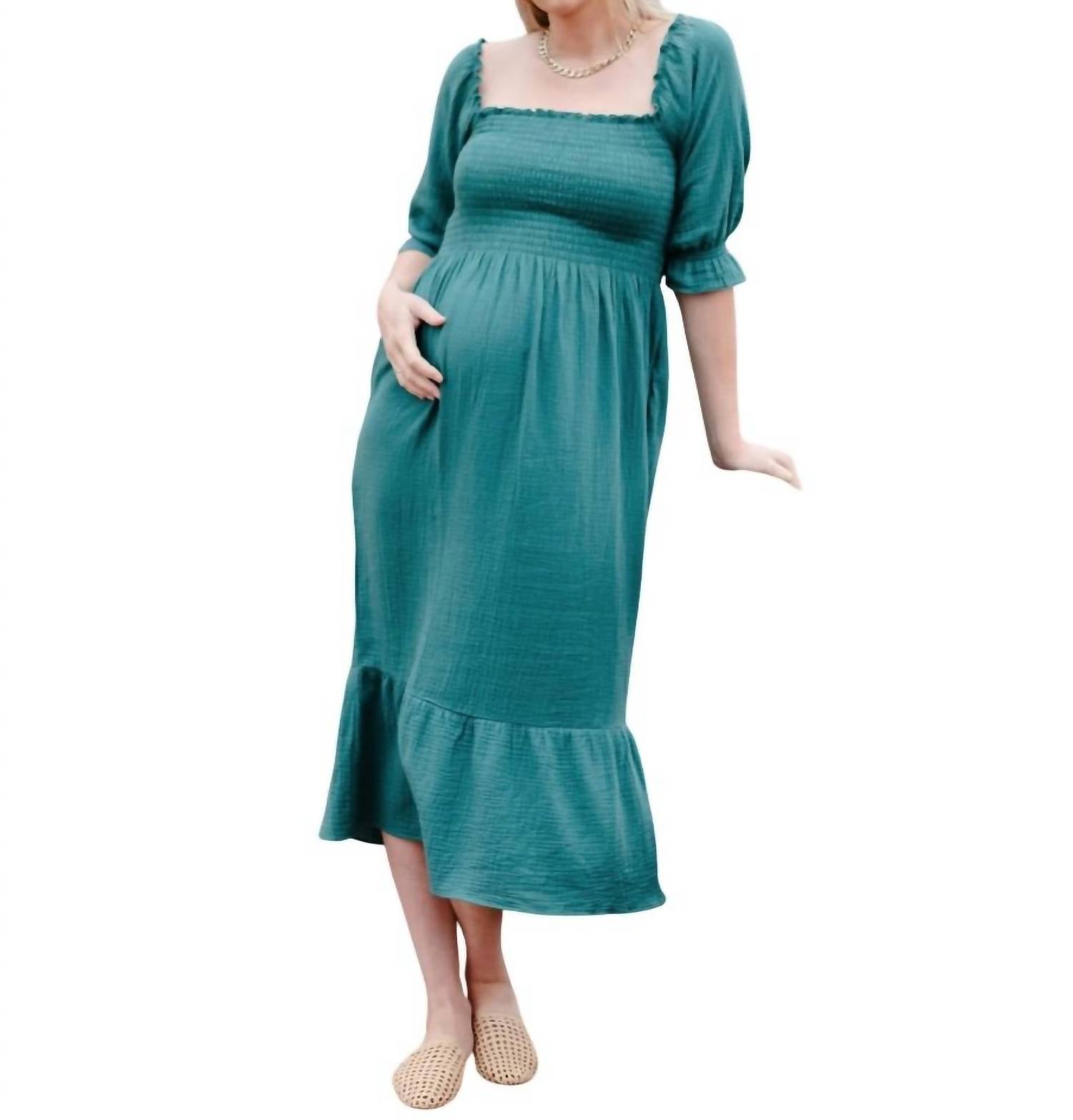 

Платье из муслина со сборками в бирюзовом цвете Liv Maternity