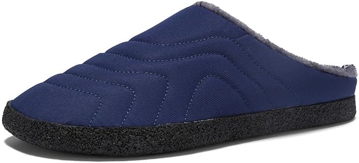 

Мужские тапочки Asifn с противоскользящей подошвой для дома и улицы, удобные зимние домашние обувь с теплой плюшевой подкладкой и хлопковой подошвой, темно-синий