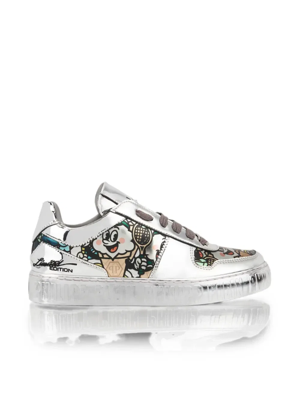 Кроссовки 3D Ice Cream с зеркальным эффектом Philipp Plein, серебряный