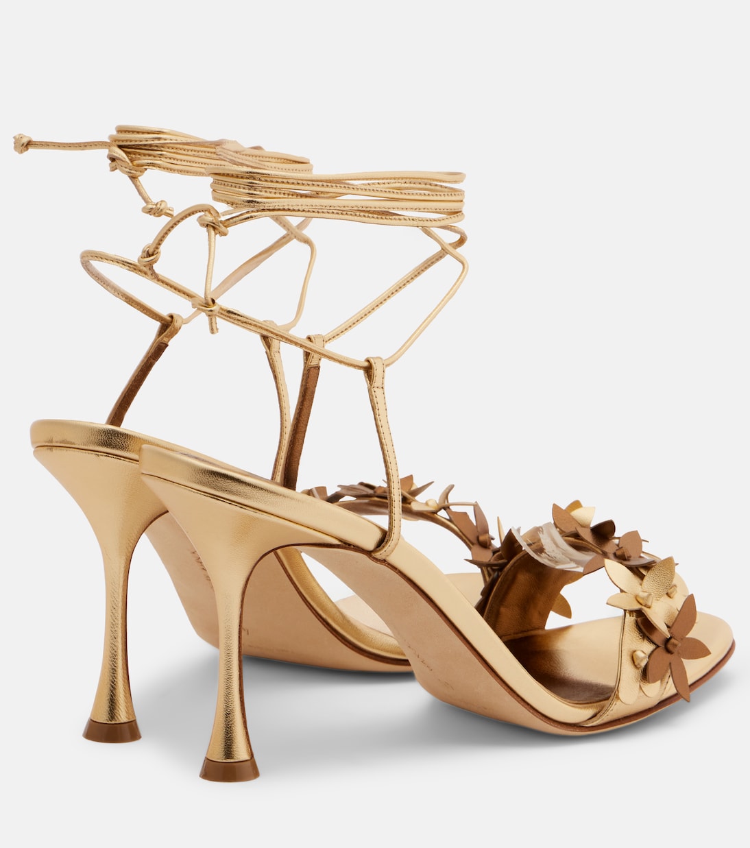 Сандалии Anista из кожи с цветочными аппликациями Manolo Blahnik, 7103 Gold — фото 2