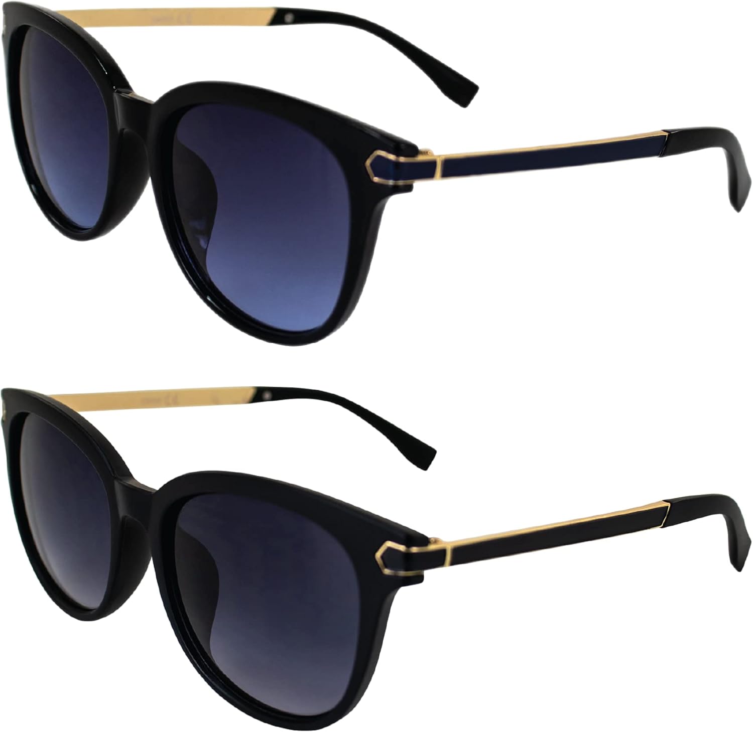 

Солнцезащитные очки AlterImage Allure Fashion Retro для женщин, 2 пары, черная оправа с двухцветными металлическими дужками и градиентными сине-дымчатыми линзами, Black-blue/Black-smoke