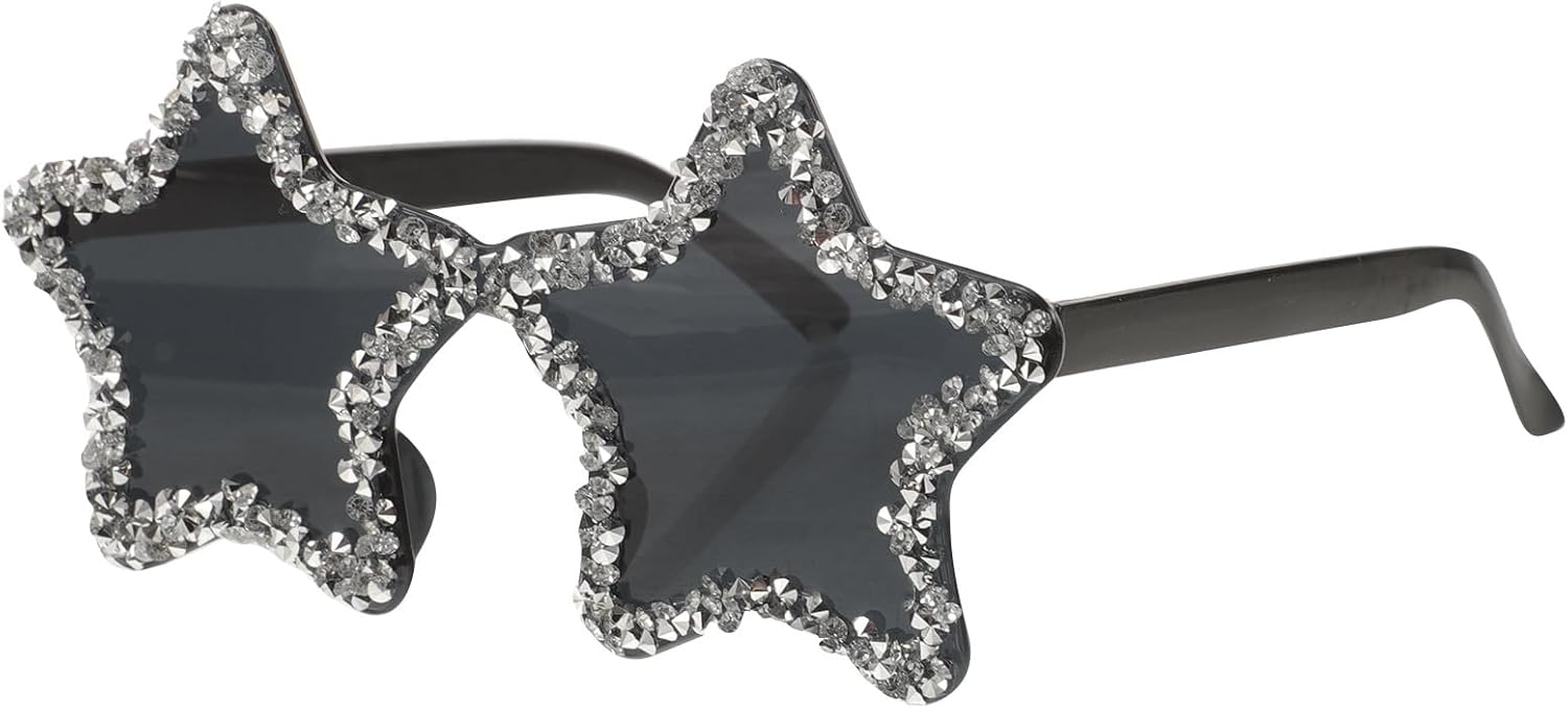 

Солнцезащитные очки без оправы в форме звезды для мужчин и женщин, модные очки конфетных цветов с блестящим декором, без оправы, идеально подходят для вечеринок, отдыха и стильных подростков Abaodam, Black