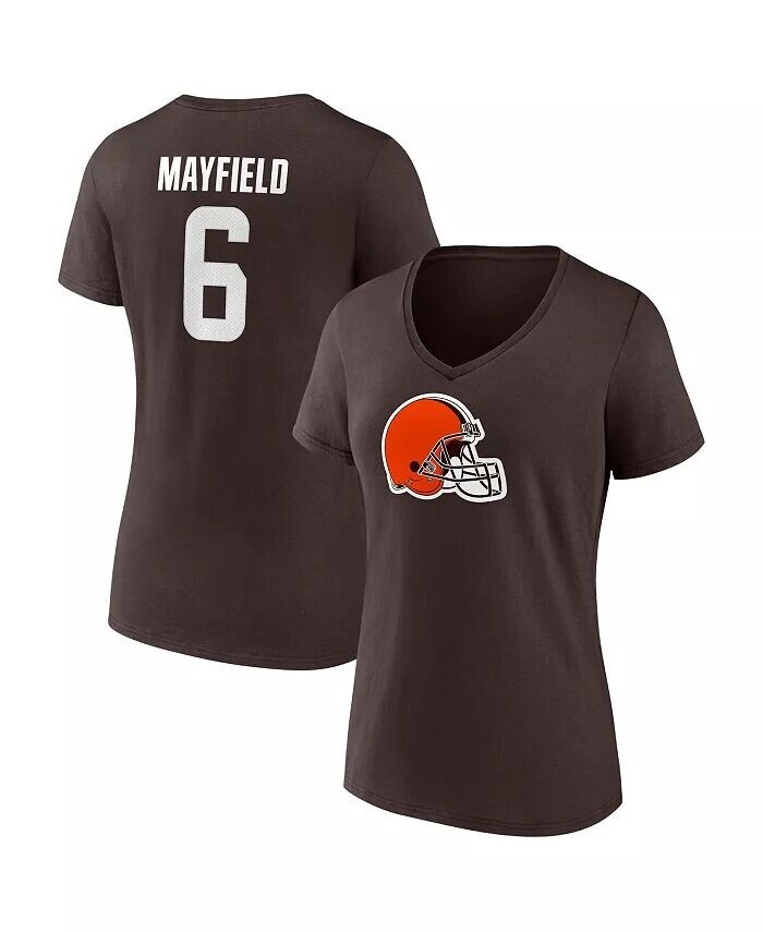 

Женская футболка Baker Mayfield Brown Cleveland Browns со значком игрока, именем и номером, с v-образным вырезом Fanatics