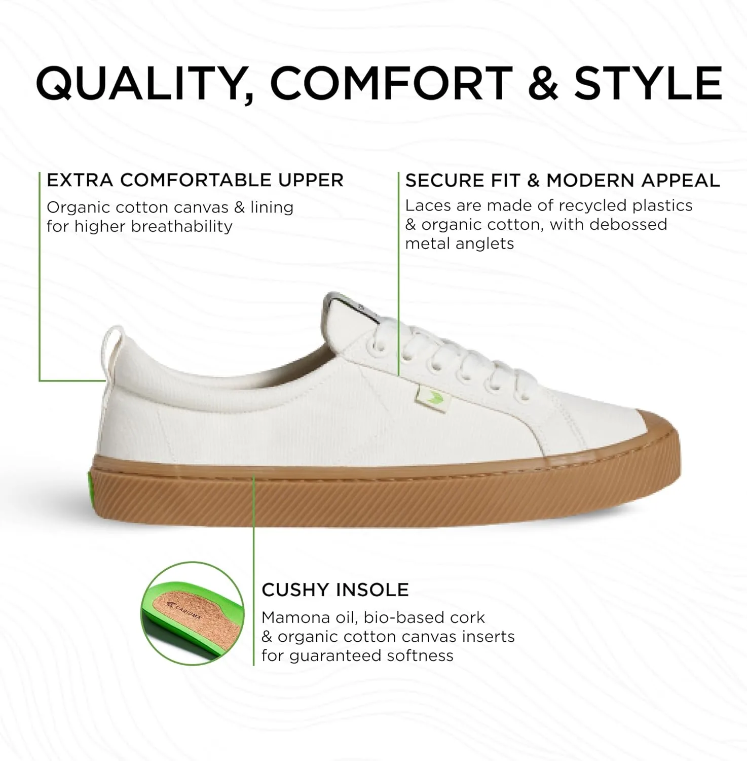 Кроссовки CARIUMA OCA Low Canvas, удобная мужская обувь, легкая и экологичная, универсальная повседневная обувь со 100% веганской стелькой, резиновая подошва, белый — фото 2