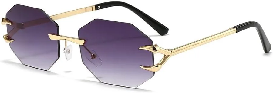 

Солнцезащитные очки без оправы шестиугольной формы для женщин и мужчин, ретро-очки неправильной формы, защита от ультрафиолета UV400 для женщин HYYZZC, Grey