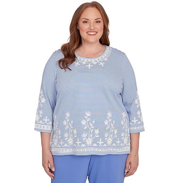 

Топ с круглым вырезом в полоску с декором Plus size Alfred Dunner, Iris