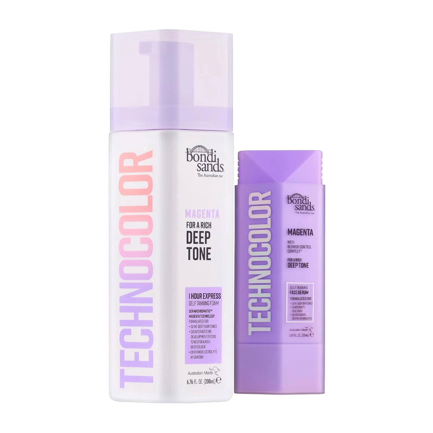 Набор для лица и тела Bondi Sands Technocolor Magenta | Включает легкую пенку для автозагара и увлажняющую сыворотку для безупречного результата, Magenta
