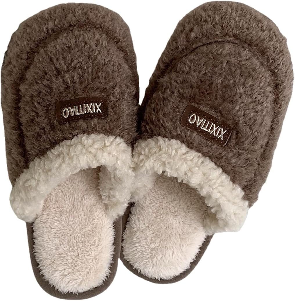 

Милые винтажные домашние тапочки с бантиком, мягкие и пушистые, теплые домашние обувь Kawaii для женщин и мужчин Plonme, коричневый