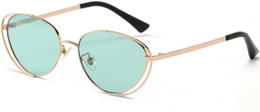 

Панк-солнцезащитные очки в двойной оправе для женщин, модные очки «кошачий глаз» для мужчин, ретро-очки с металлическим покрытием, защита от УФ-излучения UV400 MTZJH, One Color