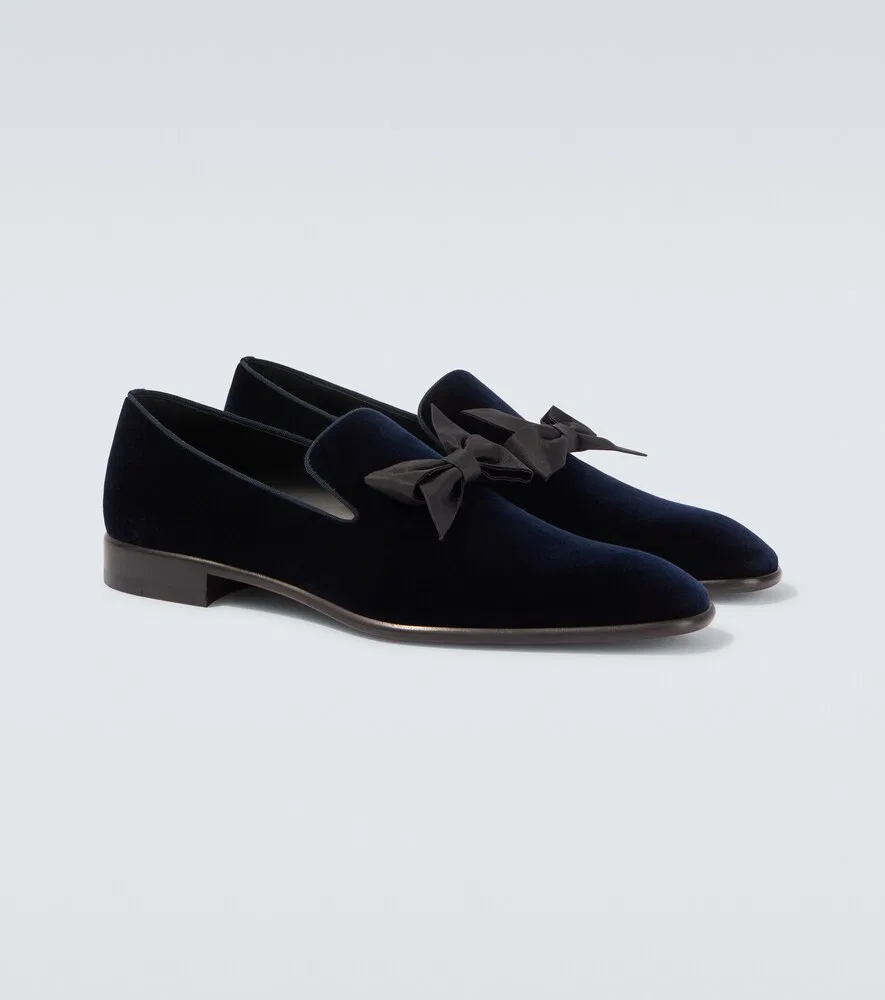 Бархатные лоферы с бантом, выпущенные в декабре 1 декабря Christian Louboutin, синий