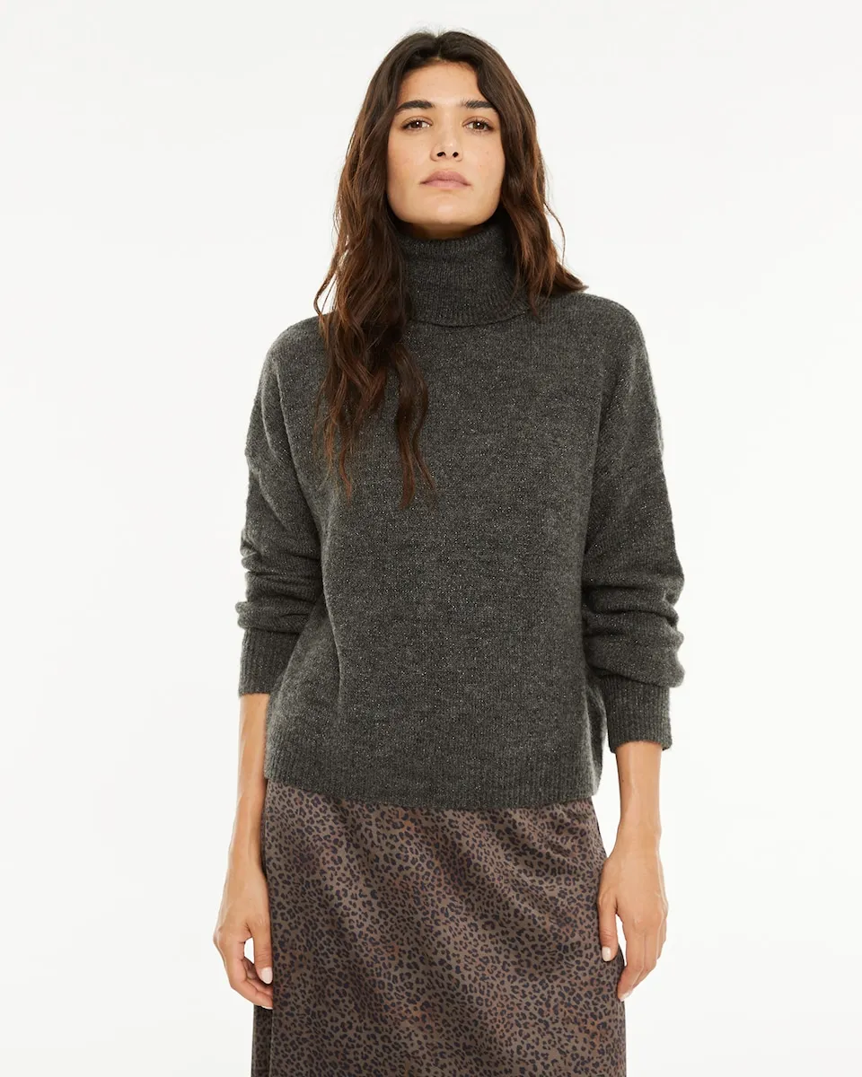 

Женский свитер с высоким воротником и люрексом System Action, темно-серый