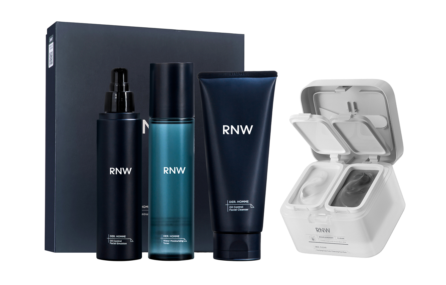 

Набор для ухода за кожей мужской для контроля жира с очищающей водой, тонером, очищающим средством и глиняной маской глубокое очищение увлажнение контроль жира RNW