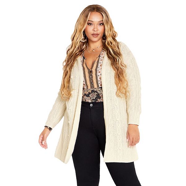 

Женский кардиган с капюшоном и узором "косичка" Camilla plus size Avenue, Vanilla