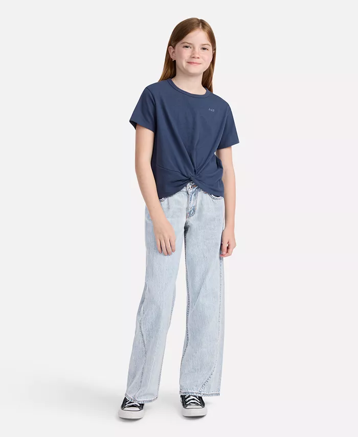 

Девчачьи джинсы Low-Rise с рельефными швами и свободным кроем Abercrombie Kids, синий